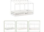 The Living Store Lettino Con Tetto Bianco 90X200 Cm In Legno Di Pino Massiccio