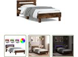 The Living Store Struttura Letto Con Testiera E Luci Led Rovere Fumé 100X200 Cm