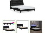 The Living Store Struttura Letto Con Led Nero 140X200 Cm In Ecopelle
