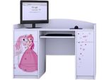 Scrivania Per Computer Happy Babies Con Vassoio Per Tastiera, Scrivania Per Ufficio Con Vassoio Per Tastiera, 5 Cassetti, 1 Ripiano, 125X89X60, Bianco, Motivi, Adesivi A Scelta,