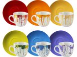 Excelsa Set Di 6 Tazze Da Caffè Espresso Con Piattini In Porcellana Grondante 7 Cl Colorati