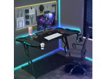 Bettizia Scrivania A Z Per Computer 140X60Cm, Tavolo Da Gioco A Led Con Portabicchieri, Gancio Per Cuffie, Scrivania Per Casa E Ufficio (Nero)
