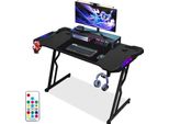 Clanmacy Tavolo Da Gioco A Forma Di Z Scrivania Per Computer Scrivania Per Ufficio Tavolo Da Gioco Con Portabicchieri Portacuffie Tappetino Per Mouse Led E Telecomando (140X60Cm)