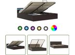 The Living Store Letto Con Rete Idraulica Led Grigio Pelle Finta 160X200 Cm