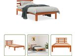 The Living Store Letto In Legno Massiccio Con Testiera Marrone Cera 100X200 Cm Pino