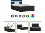 The Living Store Letto Con Rete Hydraulic Led Tessuto Grigio Scuro 90X200 Cm