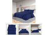 The Living Store Set Di Biancheria Da Letto Blu Navy 140X200 Cm Microfibra Leggera