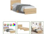 The Living Store Struttura Letto Con Testiera E Luci Led Rovere Sonoma 75X190Cm