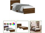 The Living Store Struttura Letto Con Testiera E Luci Led In Rovere Marrone 75X190 Cm