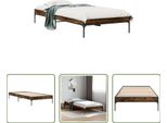 The Living Store Struttura Letto In Rovere Fumé 90X200 Cm Materiale A Base Di Legno E Metallo