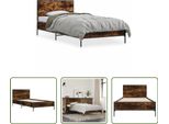 The Living Store Struttura Letto In Rovere Fumé 75X190 Cm Materiale A Base Di Legno E Metallo