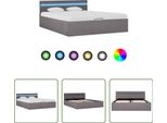 The Living Store Letto Con Rete Idraulica Con Led Tessuto Taupe 140X200 Cm