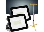 Clanmacy 2X 30W Led Proiettore Da Costruzione Proiettore A Treppiede Proiettore Da Esterno Luce Da Lavoro Proiettore Da Costruzione IP66 Impermeabile Bianco Freddo