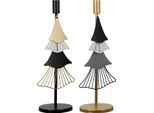 Gilde Kerzenleuchter, Tannenbaum, "Rocking"", Metall, Grau, Schwarz, Goldfarben, Ve 4, 2 StüCk Wie Abgebildet, L. 11 Cm, B. 14 Cm, H. 35 Cm 69719"