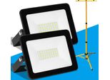 Tolletour Faro Da Cantiere A Led 2X 30W Faro A Led Con Treppiede Faro Da Esterno IP81 Faro Impermeabile Luce Da Lavoro Bianco Freddo