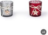 Excelsa Set Di 6 Candelieri In Vetro Gnomo 7Xh8X7 Cm Rosso E Argento