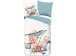 Biancheria Da Letto Good Morning Renforcé 200 X 200 Cm + 2- 80 X 80 Cm Tema Oceano Marittimo/Mare Bianco