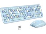 2.4G Tastiera Wireless Colorata Con Mouse Tastiera Retrò Tastiera Wireless Carina Mouse Silenzioso Per Computer/Desktop/Pc/Laptop Regali - Blu