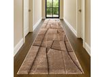 Tappeto Da Salotto Moderno E Di Facile Manutenzione Con Aspetto 3D In Marrone Dimensioni - 80 X 300 Cm