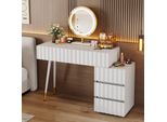 Comodino Con Specchio Led, 5 Cassetti, Bianco, L100×H127×P40 Cm