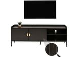 Porta Tv HWC-O39, Lavagna Tv Tavolino Tv Cassettiera Tv, Melamina Mdf 56X150X40Cm ~ Effetto Legno Nero