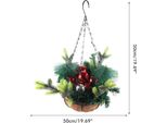 Cestino Artistico Da Appendere Decorato Con Pigne - Palla Luminosa - Decorazione Natalizia