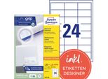 Avery Zweckform 3658 - Etichette Adesive - Bianco - 33,8 X 64,6 Mm - 4800 Etichette (200 Fogli X 24) (3658-200)