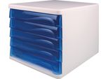 Cassettiera Helit, 5 Cassetti, Bianco/Blu-Trasparente