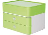 Han 1100-80 SMART-BOX Plus Allison Cassettiera Con Portautensili - Impilabile, 2 Cassetti, Bianco Neve/Verde Lime