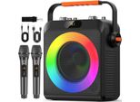 Macchina Per Karaoke, 2 Microfoni Wireless, Altoparlante Integrato, Design Portatile, Nero