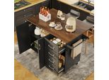 Carrello Da Cucina Flieks Con Piano Di Lavoro Pieghevole, Carrello Di Servizio Con Portaspezie E Portasciugamani, Isola Da Cucina Con Ante A Righe Diagonali, Nero