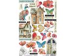 Carta Di Riso Per Decoupage A4 - Ciao Bella - Elementi Majestic Dream - Papaveri, Pavone, Casa