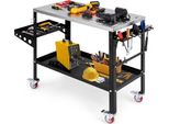 Costway Tavolo Mobile Per Saldatura 92X46 Cm, Banco Da Lavoro Per Saldatura Con Fori Da 1,6 Cm, Supporto Per Utensili, 8 Alloggiamenti Per Utensili E 2 Portaugelli Per Saldatura, Fino A 540 Kg