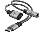 Goobay 74524 Adattatore Da USB-C™ A USB-C™ E Jack, 3,5 Mm Aux, Nero-Grigio, 0,15 M - Spina USB-C™ > 1X Presa USB-C™ E 1X Jack 3,5 Mm (3 Pin, Stereo)
