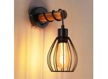 Zmh Lampada Da Parete Nera Con Interruttore Illuminazione Da Parete In Legno Vintage E27 Faretto Da Parete Industriale Lampada Da Letto Retrò In Metallo Senza Lampadina