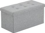 Sgabello Fch Con Vano Portaoggetti, Sgabello Pieghevole, Lino E Legno Massiccio, 76 X 38 X 38 Cm, Grigio