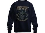 Stare In Piedi Per Morire Invece Di Inginocchiarsi Per Vivere Teschio Vichingo Asce Felpa Unisex Pullover, Navy, 3XL
