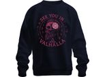 Teschio Vichingo Vegvisir Rune Tre Nodi Ci Vediamo Nel Valhalla Felpa Unisex Pullover, Navy, 3XL