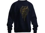 Guerriero Vichingo Ritratto Rune Elmo Odino Mitologia Norrena Felpa Unisex Pullover, Navy, M