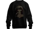 Martello Di Thor Con Corvo Mitologia Norrena Arte Runica Vichinga Felpa Unisex Pullover, Nero, M