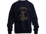 Martello Di Thor Con Corvo Mitologia Norrena Arte Runica Vichinga Felpa Unisex Pullover, Navy, 3XL