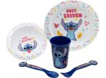 Disney Stitch - Set Di Stoviglie Per Microonde 5 Pezzi. Della Collezione Palms (Piatto, Ciotola, Tazza, Forchetta, Cucchiaio)