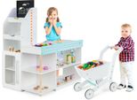 Negozio Per Bambini Costway, Negozio Di Alimentari Da Gioco Con Cassa, Carrello, Lavagna, Nastro Trasportatore E Accessori