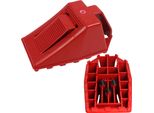 1X Cuneo Per Ruote Cuneo Per Ruote Ganascia Freno Auto Camion Rimorchio Caravan Con Sistema Di Bloccaggio Punte Rosso
