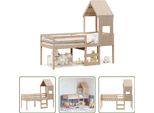 The Living Store Letto A Soppalco Con Tetto 90X190 Cm In Legno Di Pino Massiccio