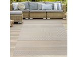 Tappeto Per Interni Ed Esterni Dal Design Etnico - Moderno Motivo A Rombi In Beige-Giallo Dimensioni - 140 X 200 Cm