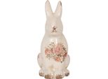 Clayre & Eef Figurina Decorativa Coniglio 16X12X28 Cm Vetroceramica Beige Rosa