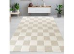Tappeto Da Salotto Con Motivo A Quadri, Morbido E Robusto In Beige Crema, Dimensioni - 140 X 200 Cm