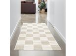 Tappeto Da Salotto Con Motivo A Quadri, Morbido E Robusto In Beige Crema, Dimensioni - 80 X 150 Cm