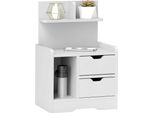 Homcom Comodino, Tavolino Con 2 Cassetti, Vano A Giorno, Comodino, Cassettiera Per Camera Da Letto, Soggiorno, Bianco, 40 X 30 X 60 Cm